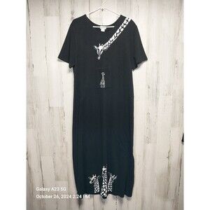 Cite Maxi Dress Black White Giraffe Print Vintage Modest Short Sleeves Size XL